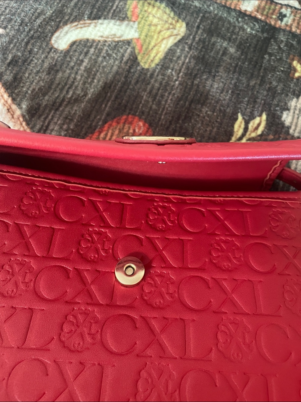 CXL Christian Lacroix Embossed Red Shoulder Bag with Gold Accents Logo - Picture 12 of 14